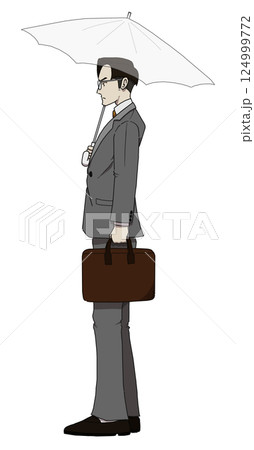 傘をさしているスーツ姿の男性会社員 124999772