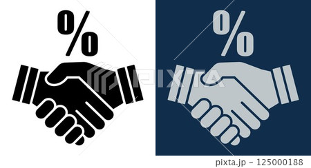 Handshake Icon with Percent Symbol. Business Agreement, Deal or Partnership with Discount Offer. Black and White Vector for Finance, Trade, Collaboration, and Sales Promotion Concepts. Handshake Icon with Percent Symbol. Business Agreement, Deal or Partnership with Discount Offer. Black and White Vector for Finance, Trade, Collaboration, and Sales Promotion Concepts. 125000188