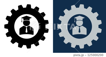 Education Gear Icon with Graduate Avatar. Academic Admin Settings Symbol. Student Management UI Element, Online Learning Platform Icon in Flat Style for Web, App, and Software Interfaces. 125000200