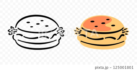 Burger, layered bun, patty, lettuce, tomato and cheese, graphic design. Fast food, food, meal, eat and eating, vector design and illustration 125001801