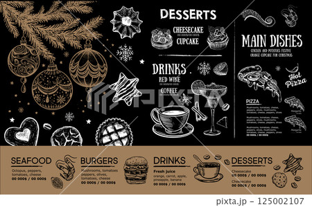Christmas menu cafe. Food flyer. Restaurant menu. Template design. 125002107