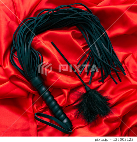 Whip and Fluffy Feathered on red background 125002122