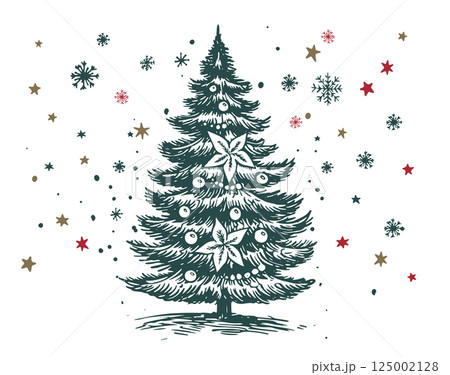 Christmas tree hand drawn illustration	 125002128