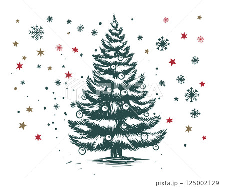 Christmas tree hand drawn illustration	 125002129