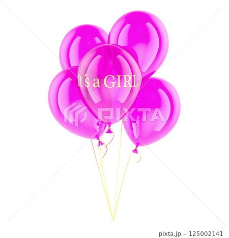 It is a girl. Gender reveal party or baby shower. Pink party balloons. 3D rendering 125002141