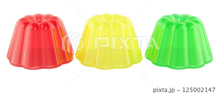 Red, yellow and green jellies. 3D rendering Red, yellow and green jellies. 3D rendering 125002147