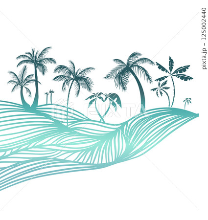 Hello summer . Blue palm trees horizontal background. Not AI, Vector illustration Hello summer . Blue palm trees horizontal background. Not AI, Vector illustration 125002440