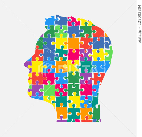 Male head. Humane brain made from puzzle pieces Male head. Humane brain made from puzzle pieces 125002804