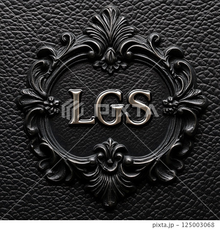 LGS logo with ornate frame on black leather background, classic and luxurious branding design. 125003068