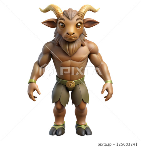 Fantasy faun character 3d illustration, mythical creature, half-human half-goat 125003241