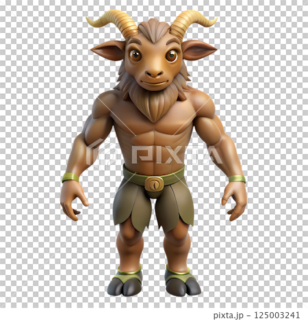 Fantasy faun character 3d illustration, mythical creature, half-human half-goat 125003241