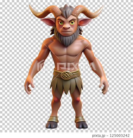 Fantasy faun character 3d illustration, mythical creature, half-human half-goat 125003242