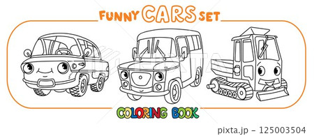 Funny small retro cars with eyes coloring book set 125003504