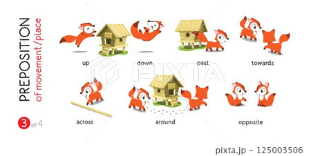 Preposition of movement Funny foxes cartoon set 125003506