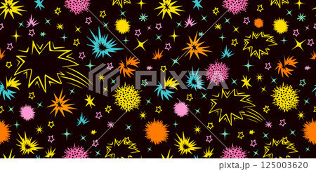 Fun simple colorful pattern on black background. hand drawing. Not AI, Vector illustration. Fun simple colorful pattern on black background. hand drawing. Not AI, Vector illustration. 125003620