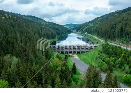 Drone aerial view of a water reservoir in the mountains of Black Forest, Germany Drone aerial view of a water reservoir in the mountains of Black Forest, Germany 125003772