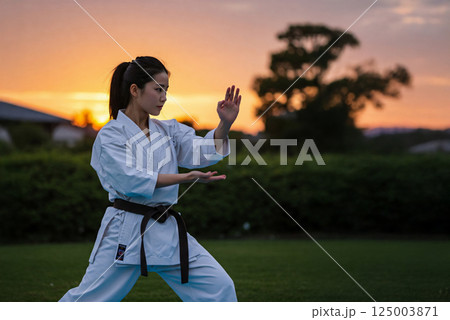 空手の形を稽古する女性 空手の形を稽古する女性 125003871