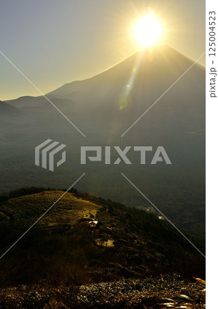 天子山地の竜ヶ岳より　富士山に昇る朝日 125004523