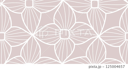 Abstract grey line floral ornament, flowers vector seamless pattern. Organic abstract botanical shapes floral silhouette background. 125004657