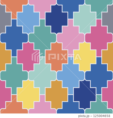 Abstract ogee geometric arabic style pazzle seamless pattern. Bright modern mosaic tile vector background. 125004658