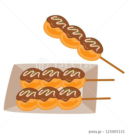 Takoyaki octopus balls Japanese food illustration 125005131