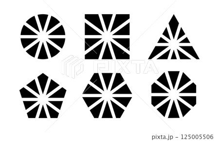 Geometric shapes divided into 10 segments isolated on white background. Round, square and triangle, pentagon, hexagon and octagon diagrams or charts cut in ten slices. Vector graphic illustration Geometric shapes divided into 10 segments isolated on white background. Round, square and triangle, pentagon, hexagon and octagon diagrams or charts cut in ten slices. Vector graphic illustration 125005506