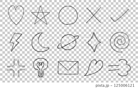 様々な形の手描き線画アイコン 複数の線が重なったモノクロのベクターイラストセット 125006121
