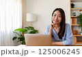 パソコンの前で微笑む女性 125006245