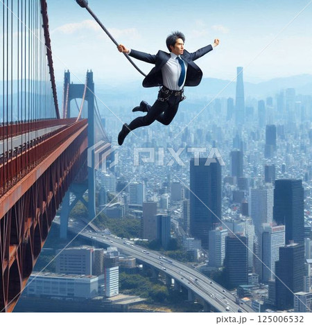 バンジージャンプをするサラリーマン 125006532