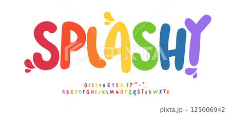 Colorful Splashy Font with Fun Bold Letter. Playful Alphabet for Kids Designs, Party Themes, Summer Graphics, and Creative Projects. Vector typeset Colorful Splashy Font with Fun Bold Letter. Playful Alphabet for Kids Designs, Party Themes, Summer Graphics, and Creative Projects. Vector typeset 125006942