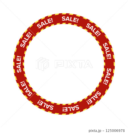 Red Circular Sale Frame with Yellow Warning Stripes and Bold SALE. Text, Ideal for Promotions, Announcements, and Attention-Grabbing Ads. High Contrast Design. Vector Illustration. Red Circular Sale Frame with Yellow Warning Stripes and Bold SALE. Text, Ideal for Promotions, Announcements, and Attention-Grabbing Ads. High Contrast Design. Vector Illustration. 125006978
