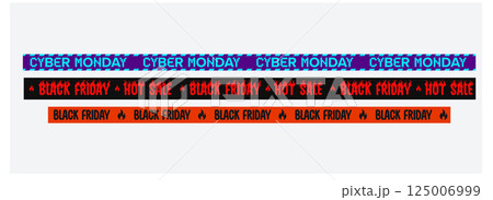 Black Friday and Cyber Monday Tape Banner Set for Promotions, Discounts, and Shopping Events. Bold, Colorful, and Eye-Catching Design. Vector Illustration Black Friday and Cyber Monday Tape Banner Set for Promotions, Discounts, and Shopping Events. Bold, Colorful, and Eye-Catching Design. Vector Illustration 125006999