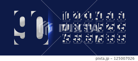 Silver chrome business anniversary jubilee celebration numbers. Elegant metallic digits for milestone years, corporate events, award branding. Modern professional style. Vector illustration Silver chrome business anniversary jubilee celebration numbers. Elegant metallic digits for milestone years, corporate events, award branding. Modern professional style. Vector illustration 125007026
