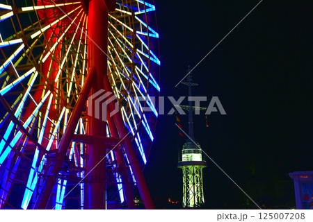 神戸メリケンパークの夜景　観覧車 125007208