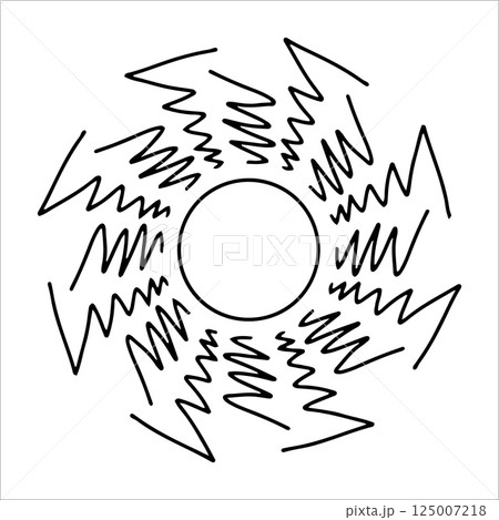 Hand drawn sun with jagged beams in doodle style. Abstract ink sun with irregular lines isolated on white background. Concept of sun as energy, power, and movement in artistic thin line art. Zigzag Hand drawn sun with jagged beams in doodle style. Abstract ink sun with irregular lines isolated on white background. Concept of sun as energy, power, and movement in artistic thin line art. Zigzag 125007218