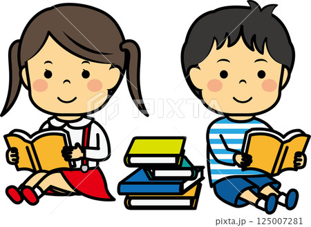 読書する小学生男女 125007281