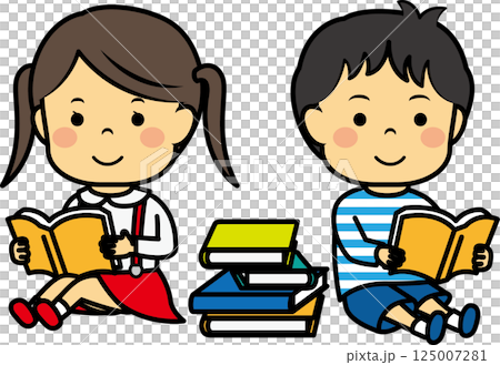 読書する小学生男女 125007281