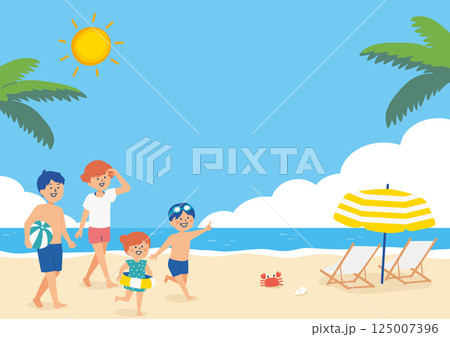 夏のビーチとファミリーの背景イラスト 夏のビーチとファミリーの背景イラスト 125007396