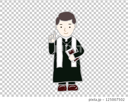 Illustration of a full-body pastor holding a Bible and giving an explanation Illustration of a full-body pastor holding a Bible and giving an explanation 125007502