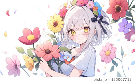 可愛い天使とコスモスの花 可愛い天使とコスモスの花 125007715