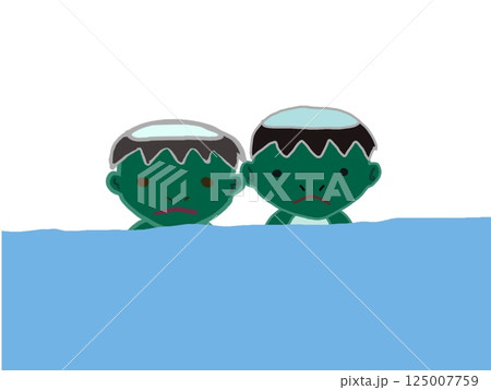 カッパの兄弟が水から顔を出すイラスト 125007759
