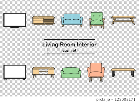 客廳家具的簡單線條插圖圖示集（彩色） 125008171