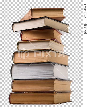 古書、アンティーク、ビンテージ風の古びた本の山（JPEG/PNG） 125008671