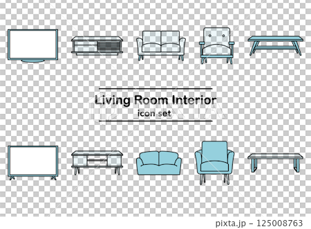 Simple line drawing illustration icon set of living room furniture (monochrome color) 125008763