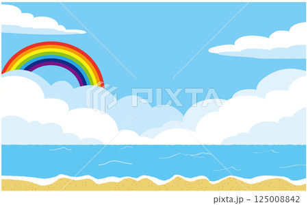 虹のかかる海の背景ベクターイラスト素材 125008842