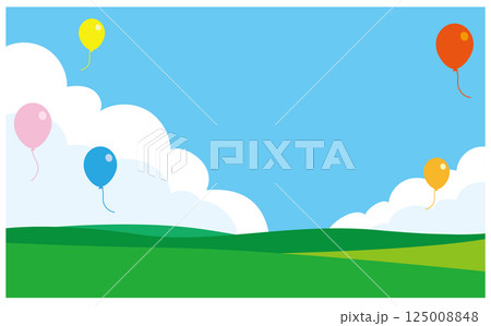 風船と草原の背景イラスト素材 125008848