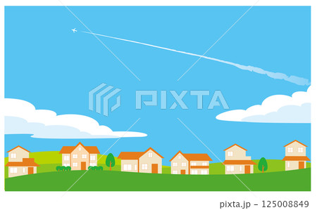 住宅と青空の背景イラスト素材 住宅と青空の背景イラスト素材 125008849