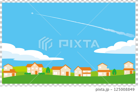 住宅と青空の背景イラスト素材 住宅と青空の背景イラスト素材 125008849