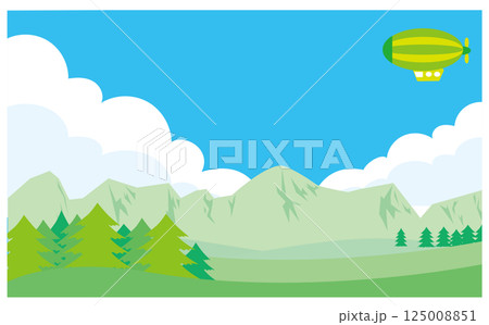 山と飛行船の背景イラスト素材 125008851