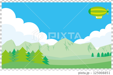 山と飛行船の背景イラスト素材 125008851